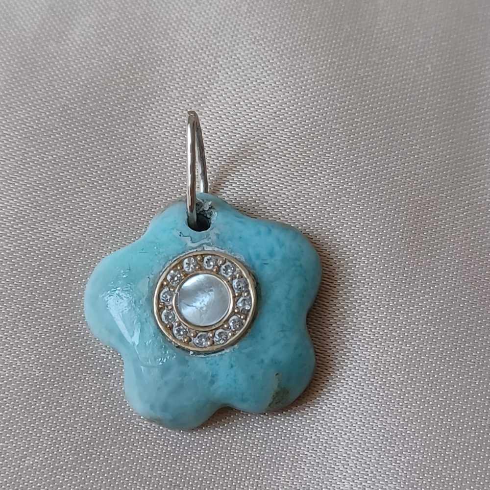 10k Larimar Flower Pendant with Pearl Accent
